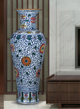 景德镇陶瓷器仿古手绘青花瓷花瓶摆件家居客厅插花电视柜落地花瓶