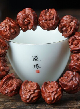 精工小叶紫檀木雕刻佛珠手串观音貔貅手持四面佛回纹龙凤呈祥手链