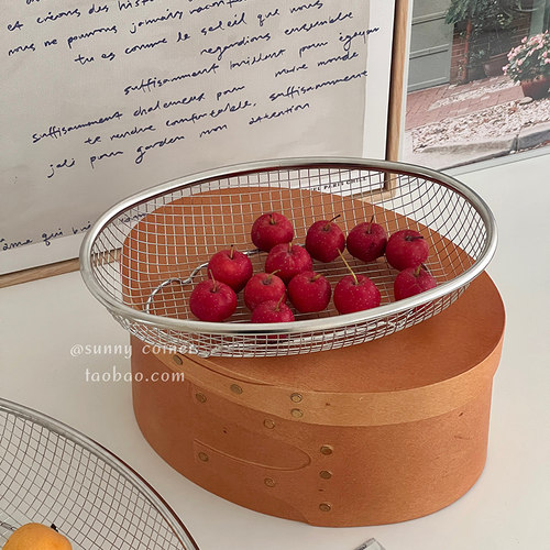 ins风简约不锈钢收纳篮桌面杂物整理置物筐厨房水果沥水储物篮子 - 图2