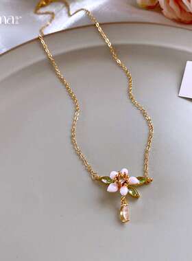 真金电镀银针滴油锆石树叶花朵耳钉甜美百搭耳环轻奢高级感耳饰女