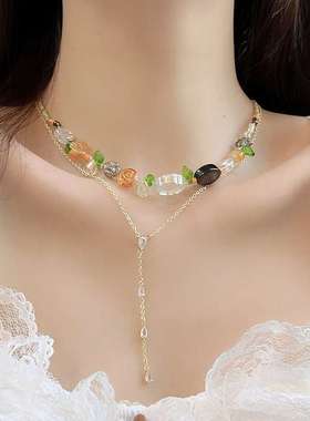 海岛落日 夏日氛围感小岛百搭甜美小众配饰植物花卉捷克珠串珠项