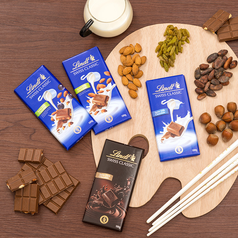 Lindt瑞士莲经典巧克力排装5种口味100g零食糖果婚庆送礼礼物