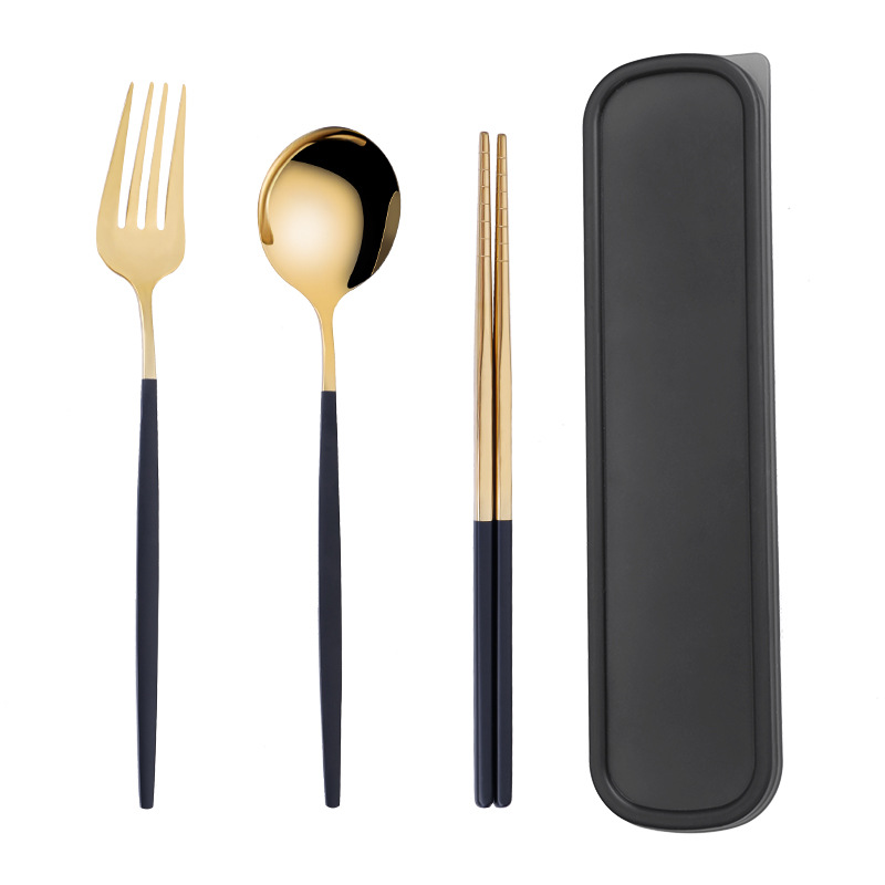 不锈钢单人装便携餐具叉子勺子筷子套装三件套学生上班收纳盒餐具