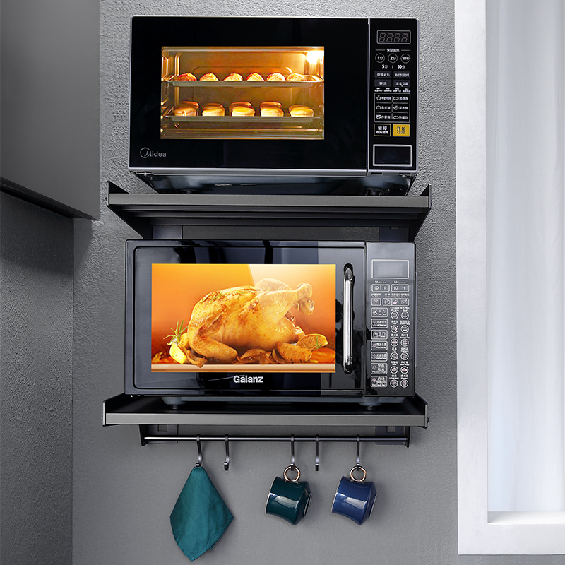 微波炉置物架太空铝挂架厨房壁挂式架子免打孔放烤箱墙上专用支架,淘宝优惠券,粉丝福利购,淘宝优惠卷