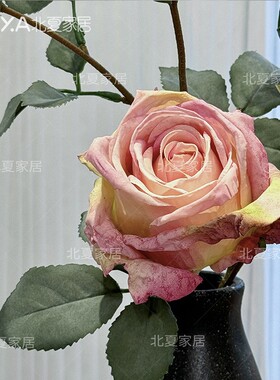 玫瑰仿真焦边仿真花莫奈希腊风多头花束高档复古拍照摆件