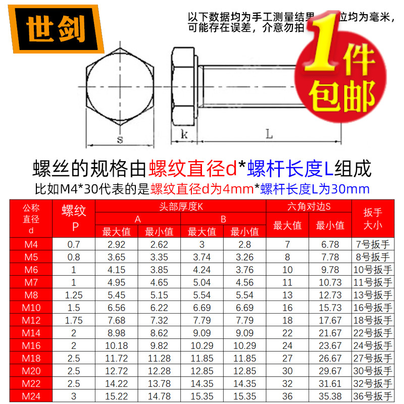 201不锈钢外六角螺丝组合螺栓螺螺母平弹垫片四套装M6M8M10-M20