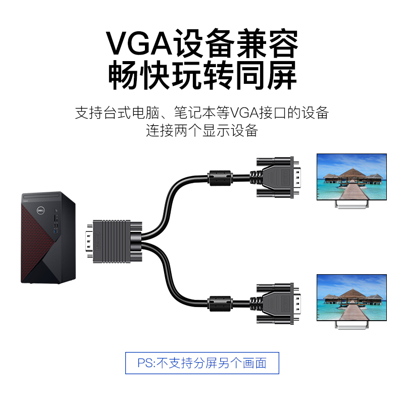 vga分配器一分二电脑主机电视投影仪一进二出显示器分频器转换线 - 图2