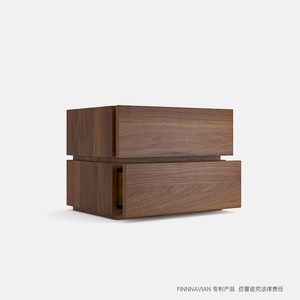 「春季新品」现代简约纯实木床边柜 胡桃橡木床头柜（Lines线条）