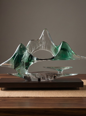 新中式风假山招财艺术品玄关柜