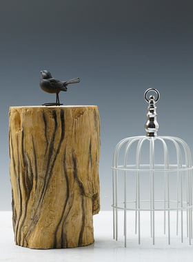 新中式现代软装饰品酒店样板房间客厅玄关电视柜摆件金属鸟笼摆设