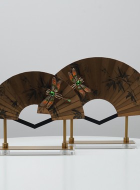 新中式古典蜻蜓扇子装饰摆件