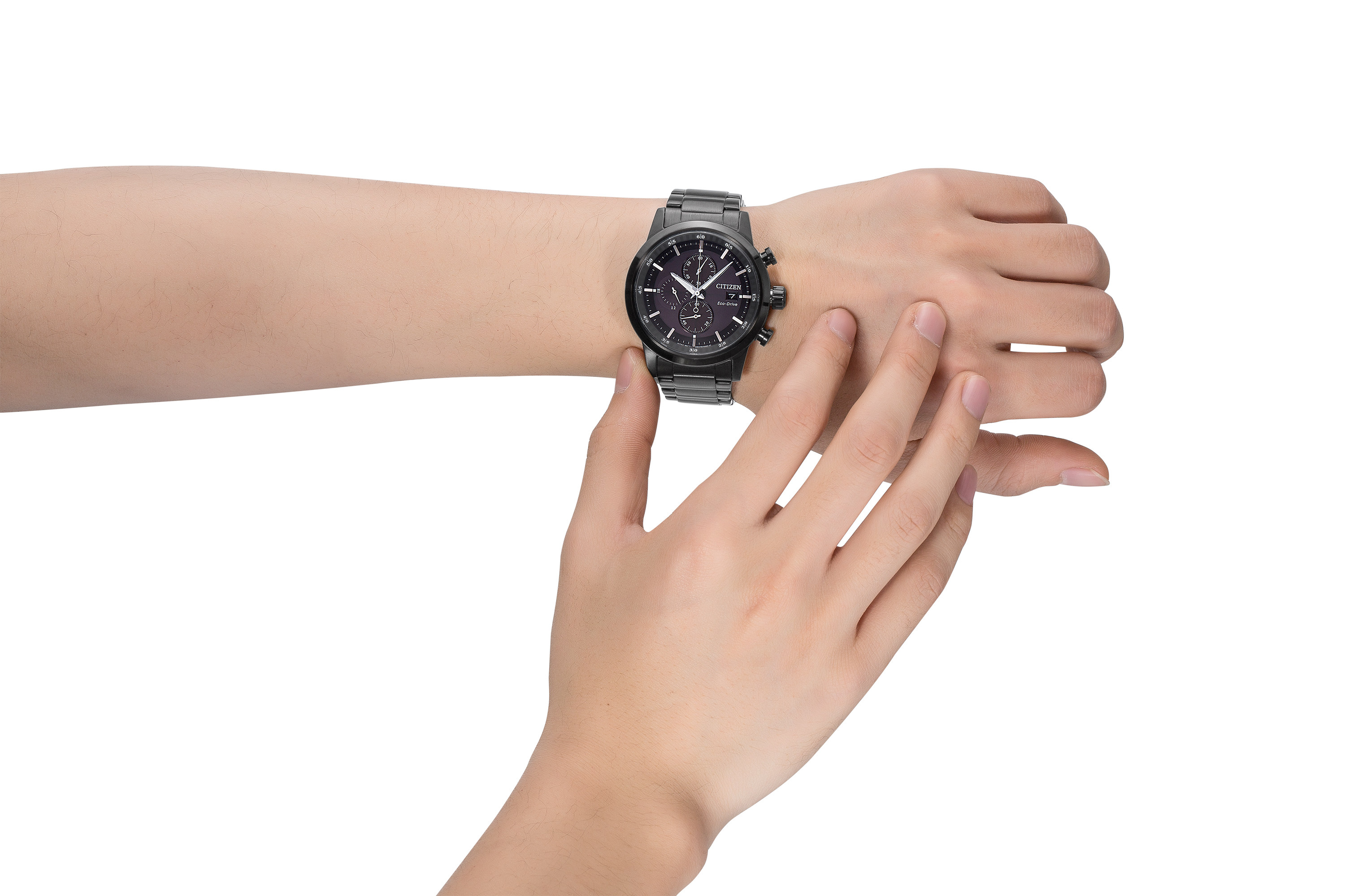 西铁城citizen黑三眼多功能经典男 时友海外日韩腕表