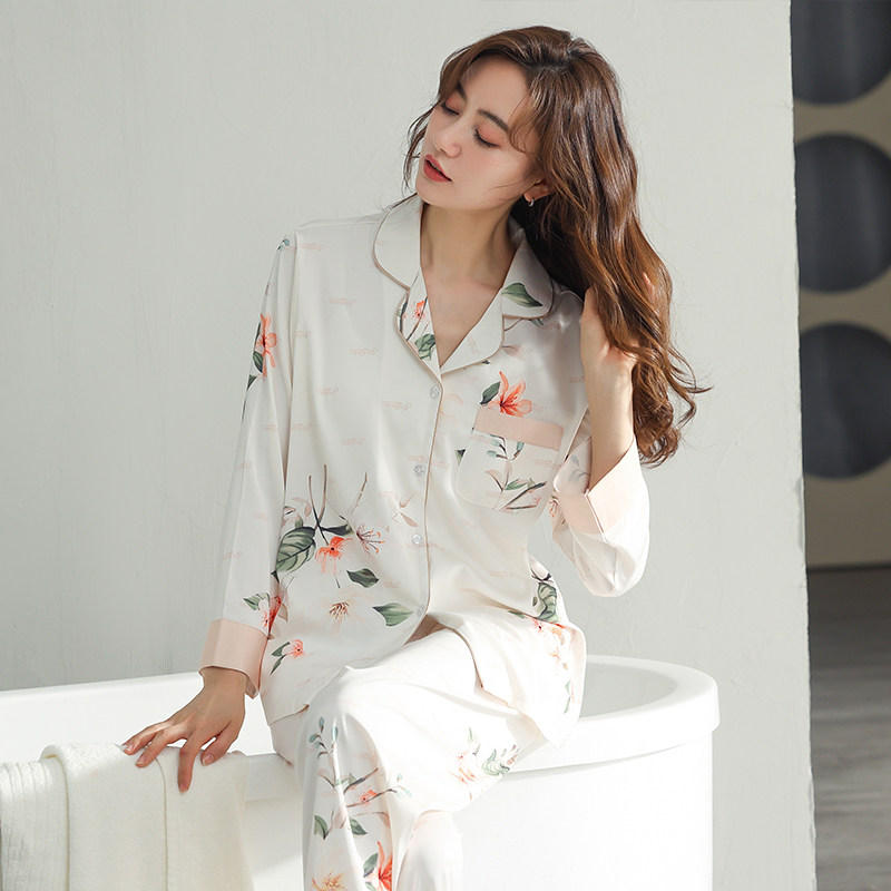 春秋款冰丝长袖2022年新款清新睡衣 奥香儿睡衣/家居服套装