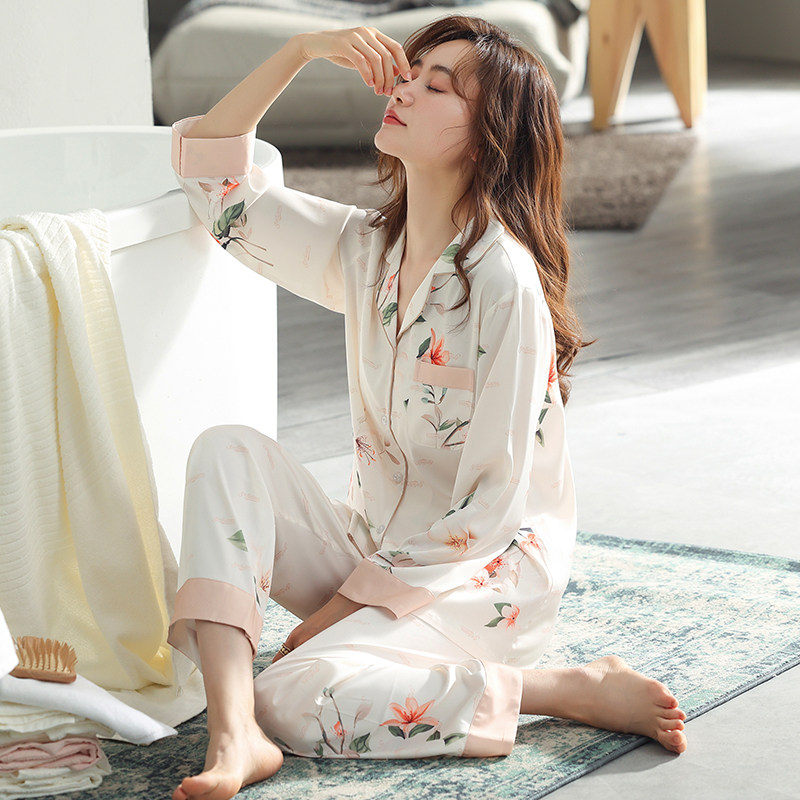 春秋款冰丝长袖2022年新款清新睡衣 奥香儿睡衣/家居服套装