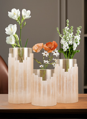 现代轻奢天然晶石水培玻璃花瓶摆件套装烛台样板间插花器家居饰品