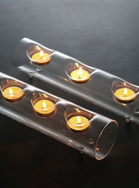 玻璃三孔烛台酒吧特色装饰创意欧式客厅餐桌烛台家居装饰摆件