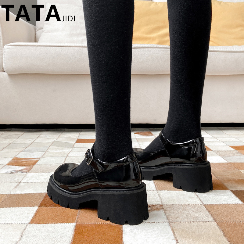 TATA JIDI他她基地法式厚底玛丽珍女鞋增高夏小皮鞋黑色单鞋甜酷