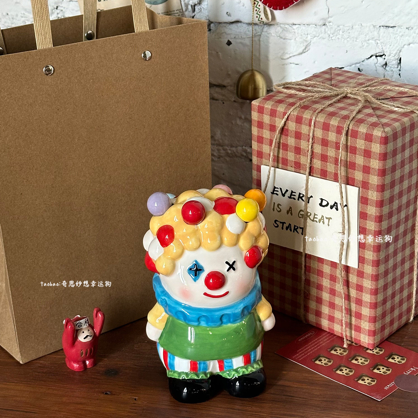 马戏团小丑果叉罐儿童安全可爱甜品叉陶瓷收纳罐套装创意摆件礼品,淘宝优惠券,粉丝福利购,淘宝优惠卷