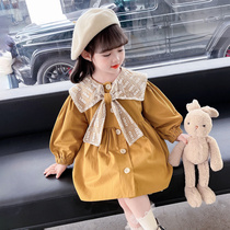 Girl jacket Spring and autumn style 2023 new children foreign air blouses butterfly knot female baby autumn clothes with long wind clothes