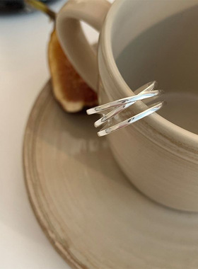 韩国ins小众设计感S925纯银交叉镂空戒指时尚个性食指戒可调节