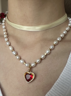 sweetbones高品质天然珍珠爱心项链复古千金