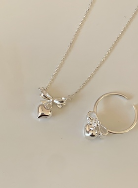 sweetbones通体纯银蝴蝶结项链戒指套装芭蕾少女风项链戒指