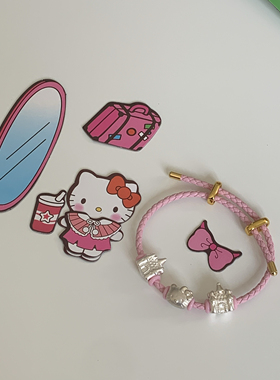 sweetbones粉色纯银s925kt猫粉色皮绳手绳ins