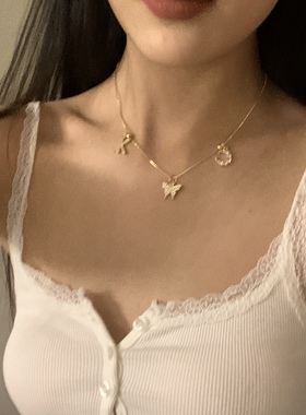 sweetbones辣妹蝴蝶定制字母项链金色高级感饰品原创设计小众饰品