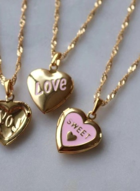 sweetbones复古辣妹粉色爱心可开合相册项链ins高级感