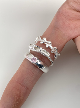 sweetbones辣妹S925纯银芭蕾风蝴蝶结 芭蕾舞鞋 粉钻戒组