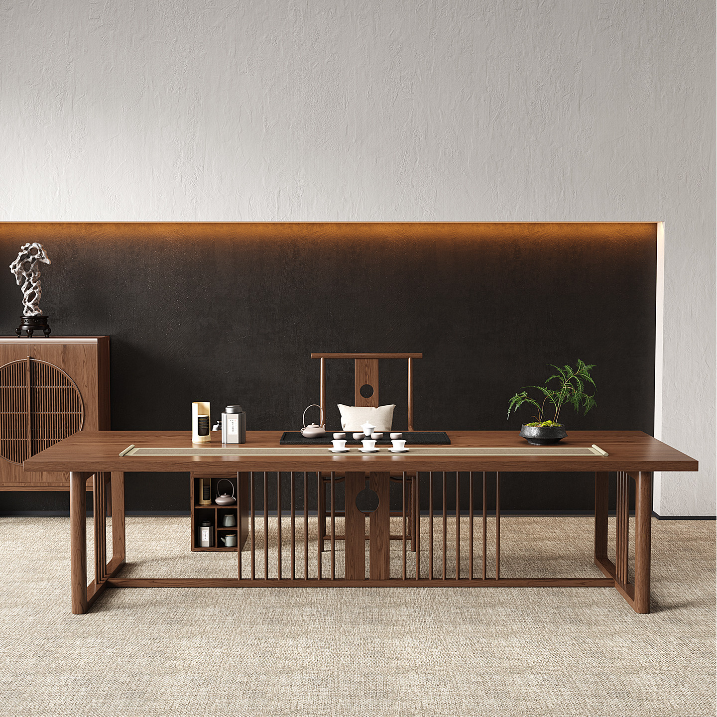 新中式实木大板茶桌椅组合宋代美学禅意茶室家用办公室接待泡茶台,淘宝优惠券,粉丝福利购,淘宝优惠卷