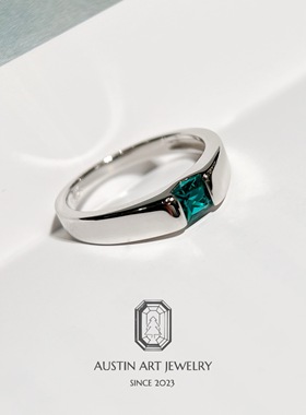 AUSTIN•简约中性风戒指·培育祖母绿 男女同款 925银镀18K金