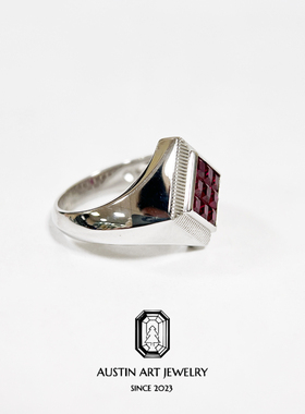 AUSTIN翱森·建筑几何风 无边镶嵌戒指 培育红宝石925银镀18K金