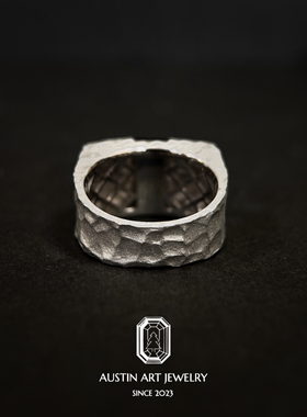 AUSTIN翱森·淬火熔金 锤纹喷砂工艺质感男戒 培育红宝石 925银