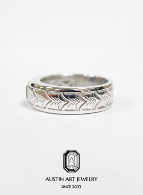 AUSTIN翱森·复古雕金中性风戒指 男戒 培育蓝宝石925银镀18K金