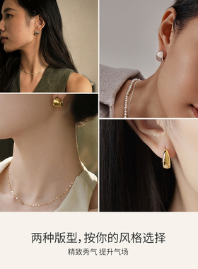 KKLUES925银耳环金银双色两戴圆鼓鼓耳扣时尚立体耳钉耳饰女百搭