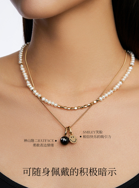 银镀金黑玛瑙双吊坠多戴法项链
