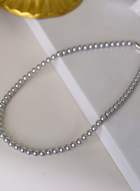 616色正圆银灰色仿施家珍珠项链