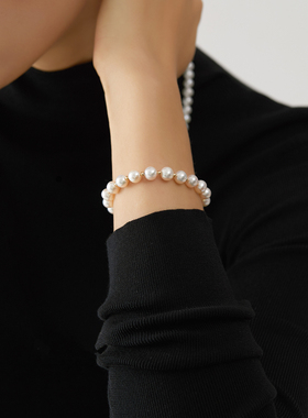 小立交 6.5-7mm近正圆淡水珍珠手链女高级复古精致弹力松紧绳手串