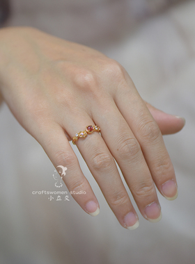 日系轻奢天然石榴石戒指小众网红