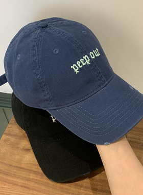 新款磨边显白墨绿色街头风帽子