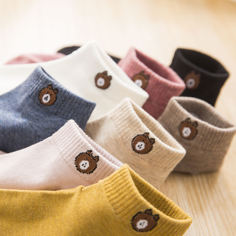 珍妮弗日记旗舰店袜子女船袜春夏可爱小熊短袜韩国日系女士袜子长棉袜街头中筒袜潮0