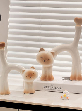 北欧ins爱心猫咪摆件陶瓷装饰品