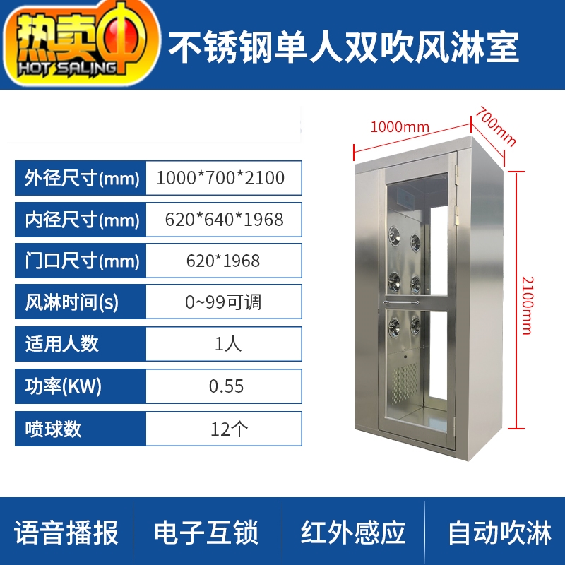 电子互锁货淋室无尘车间通道不锈钢风淋室工厂用风淋门双人双吹 - 图3