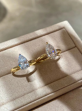 18k金水滴1克拉珠宝定制梨形钻石结婚戒指订婚钻戒