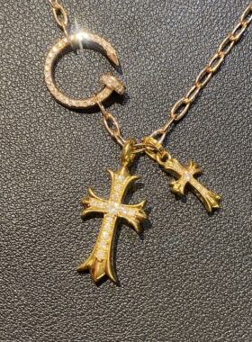 18k金钉子满钻双十字架Heart项链吊坠