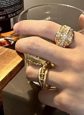 22k黄金HEART十字架天然钻石CH守护者男士钻戒