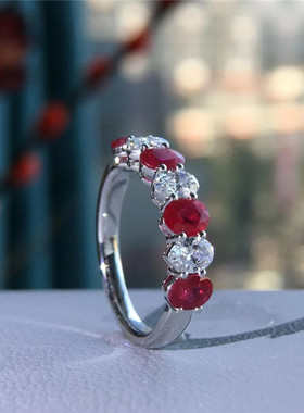gia无烧红宝石白金克拉满钻女戒