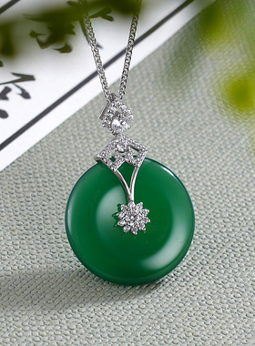子佩集S925银【水色花香】套链【DZ013360】纯银绿玉髓项链平安扣