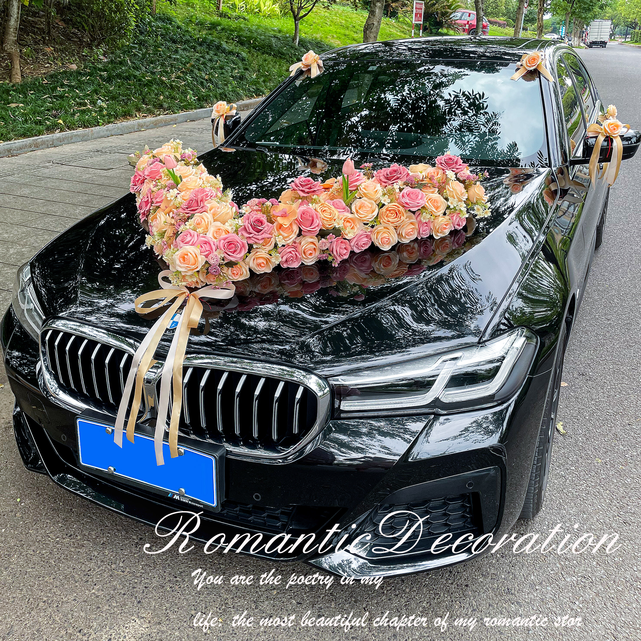 主婚车装饰车头花卡布奇洛大v结婚仿真花车车队拉花全套布置套装